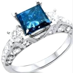 SOLD 1.70ct Blue Princess Cut 3 Stone Diamond Engagement Ring 14k White Gold